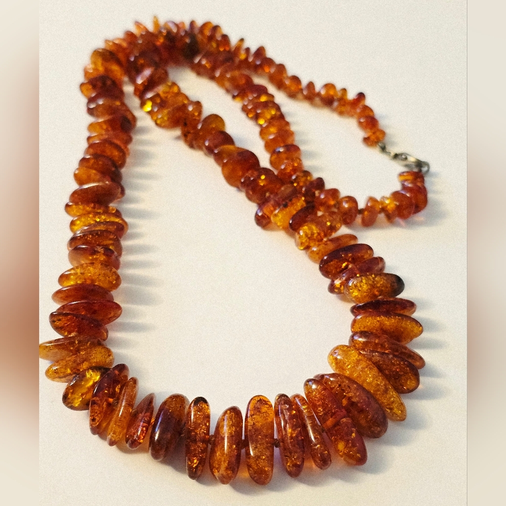 vintage amber oval bead hand knotted chunky necklace Gift For Her